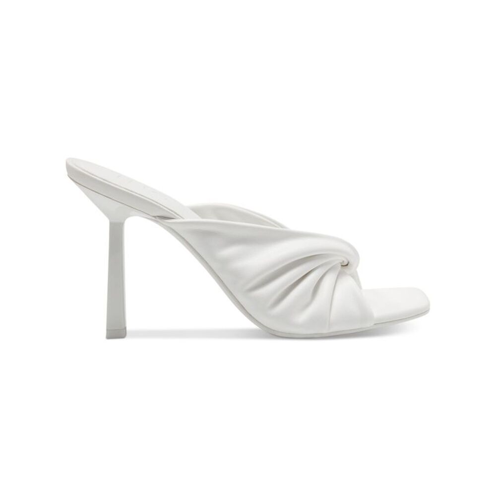 INC Womens White Ruched Birana Square Toe Stiletto Slip On Heeled Sandal 5 M